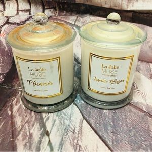 Two La Jolie Muse Natural Soy Wax Candles Jasmine Blossom & Plumeria
